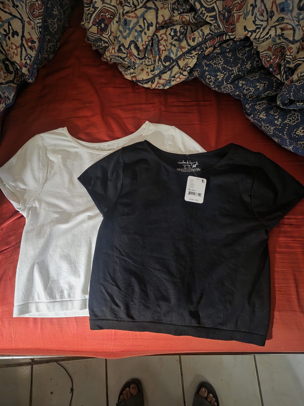 Free Peopls Everyday Crewneck Tank Top - Black And White Cropped